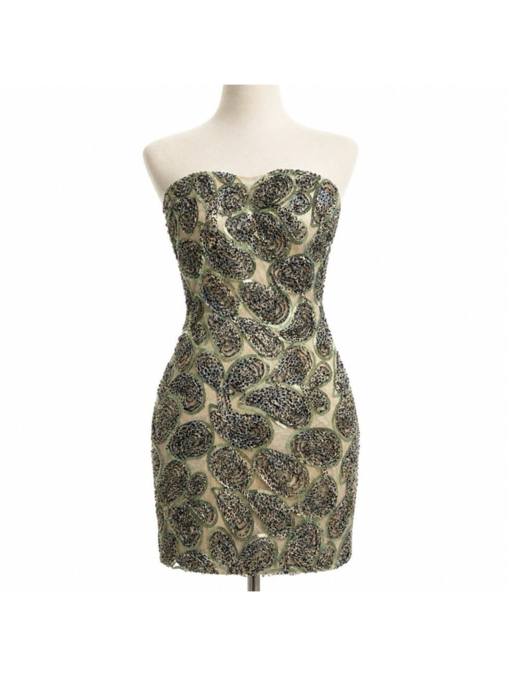 VTG Tony Bowls Paisley Sequin Mesh Overlay Animal Print Mini Prom Dress 4 NWT